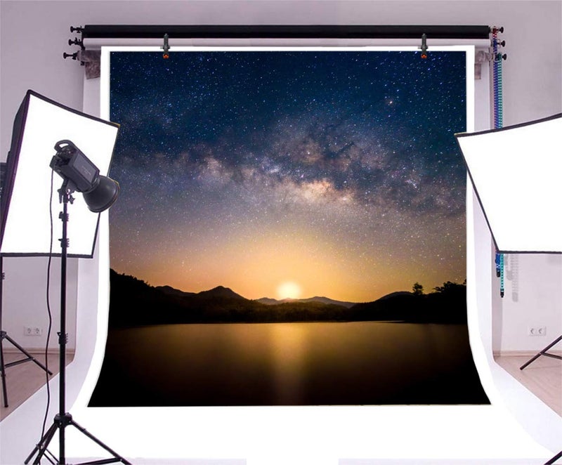 AOFOTO 5x5ft Glowing Sunset Starry Sky Backdrop for Photography Natural Lakeside Night Scenery Outer Space Nebula Background Nebulous Stars Video YouTube Backcloth Vinyl Poster Photo Studio Props - Image 2